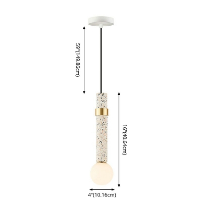 Cylindrical Marble Shade Modern Pendant with 1 Light 4 Inchs Wide Ceiling Mount Single Pendant for Bar