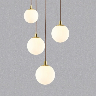 Golden Minimalistic Globe Pendulum Light White Glass Single-Bulb Dining Room Suspension Pendant