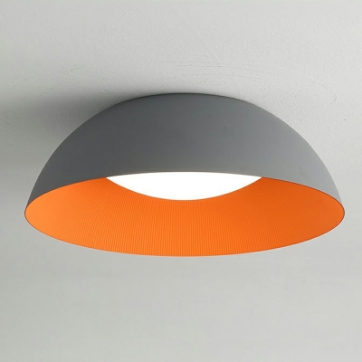 Grey and Orange Dome Shade LED Ceiling Light Simplicity Aluminum Bedroom Lighting Fixture