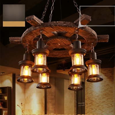 Hanging Ceiling Lights Nautical Wood and Steel Pendant Light Fittings in Wood with Adjustable Chain