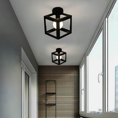 Industrial Black Ceiling Light with 1 Head Metal Shade Metal Ceiling Mount Semi Flush for Living Room