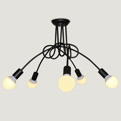 Industrial Edison Bulb Wrought Iron Large LED Semi Flush Ceiling Light for Dining Room Living Room
