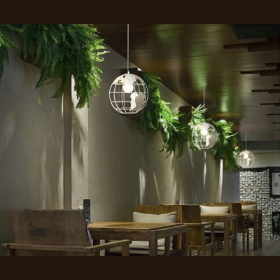 Industrial Orb Pendant Light 39 Inchs Height Globe Shade Single Light for Coffee Shop