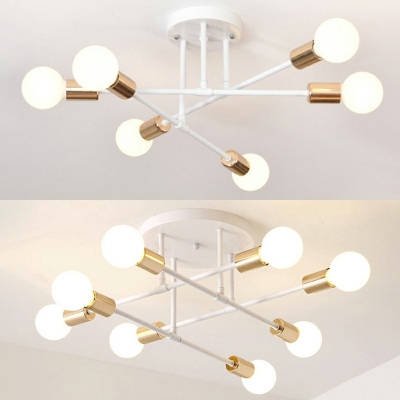 Industrial Retro Ceiling Light 7.5 Inchs Height with Bare Bulb Circle Metal Ceiling Mount Semi Flush for Living Room