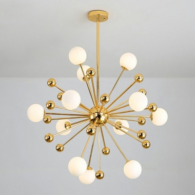Metal Glass Orb Dining Room Hanging Lamp in Electroplated Gold Burst Shaped Chandelier