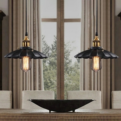 Mini Single Bulb Hanging Light Industrial Style Coffee Shop Pendant Lamp Black Saucer Shade