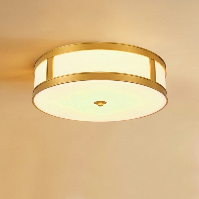 Minimalist Round Flush Mount Lighting Single Light White Arcylic Flush Mount Ceiling Light in Brass