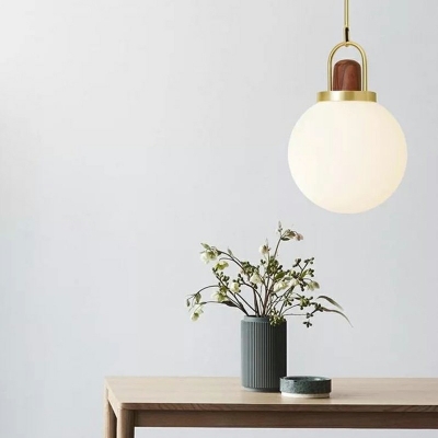 Minimalistic Globe Light White Glass Single-Bulb Brass Dining Room Suspension Pendant