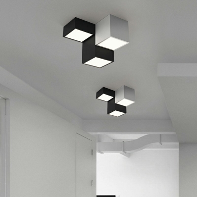 Modern Style LED Flush Mount Little Square Block Ceiling Light with Acrylic Shade in Black and White