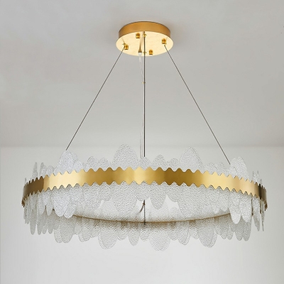 Modern Style Round Light Fixture Clear Crystal Gold Circle LED Chandelier for Living Room