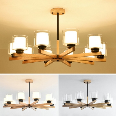 Modern Wooden Chandelier 10 Lights Chandelier Lighting for Living Room Bedroom Lighting