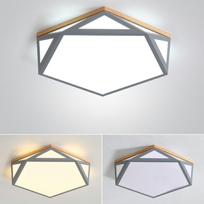 Pentagon Study Room LED Flush Mount Light Wood 16.5 Inchs Wide Contemporary Ceiling Lamp