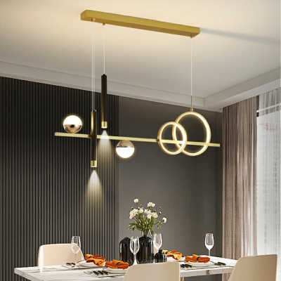 Simplicity Metalline Ring and Linear Island Light Fixture Black/Gold Hanging Lamp for Dining Room