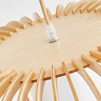 Single-Bulb Wood Lantern Pendant with Cylindrical Fabric Shade Dining Room Pendant Light