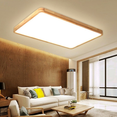Single-Light LED Wooden Square/Rectangle Ceiling Lamp Flush Light Fixture in Warm/White
