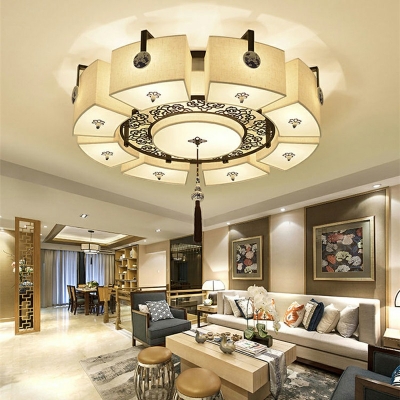 Traditional Style Flush Mount Ceiling Light Vintage Trapezoid 9.5 Inchs Height with Tassel Knot Living Room