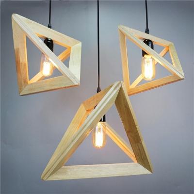 1 Light Contemporary Style Wood Triangle Chandelier Dining Room Pendant Light