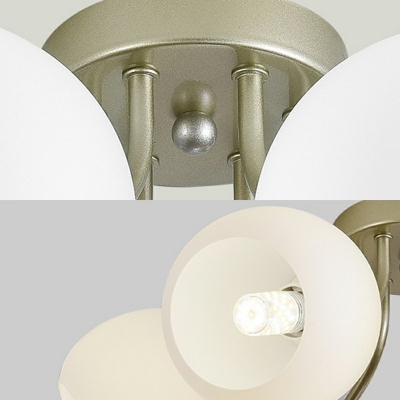 4/6 Lights White Sphere Glass Flush Mount Lamp Modern Simplistic Silver Indoor Semi Flush Chandelier