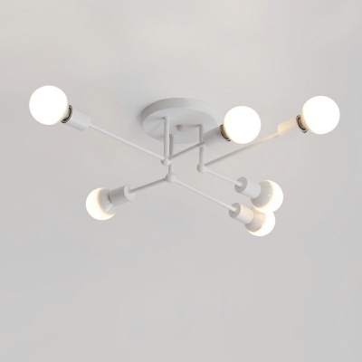 6 Light Metal Semi Flush Mount Light Industrial Black and White Sputnik Ceiling Lighting