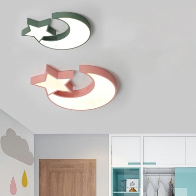 Acrylic Modern Flush Light the Moon and Star Shape LED Light for Kid's Room, 16