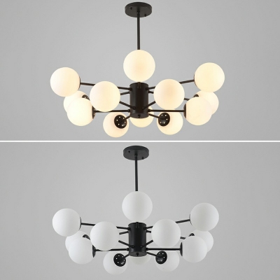 Ball Glass Chandelier Lamp in Black Hanging Ceiling Light with Branch Design for Living Room