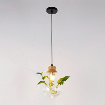 Black  Hanging Ceiling Light with Plant Clear Bulb Glass Restaurant Hanging Lamp