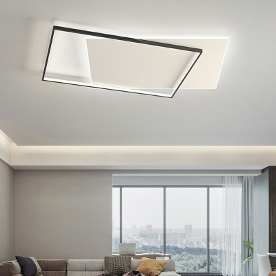 Black-White Square Ceiling Flush Mount with Acrylic Shade LED Bedroom Flushmount Lighting