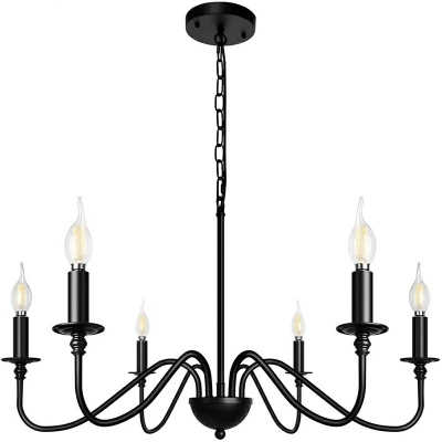 Colonial Style Black Chandelier with Candle 6 Lights Metal Hanging Light for Bedroom