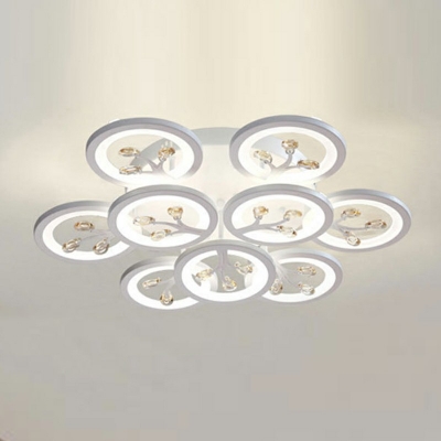 Contemporary Simplicity Crystal and White Acrylic LED Ceiling Light Multi Circles Design for Living Room