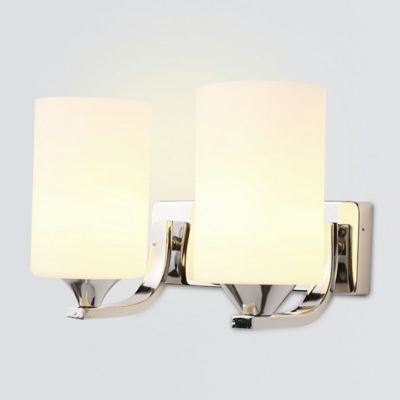 Contemporary Style Milky Glass Cylinder Wall Mount Light Fixture Living Room Bedside Wall Lamp