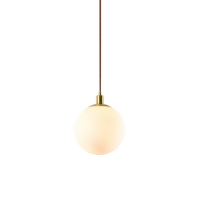 Gold Minimalistic Globe Pendulum Light White Glass Single-Bulb Dining Room Suspension Pendant