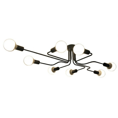 Industrial Large Semi Flush Ceiling Light Metal Black Ceiling Lamp for Living Room Clothes Stores