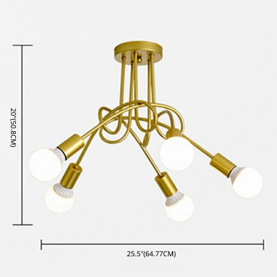 Industrial Style Open Bulb Bedroom Ceiling Light Winding Lamp 5-Lights Lighting Pendant