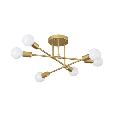 Iron Sputnik Linear Semi Flush Lighting 6 Bulb Modernist 8 Inchs Height Ceiling Lamp