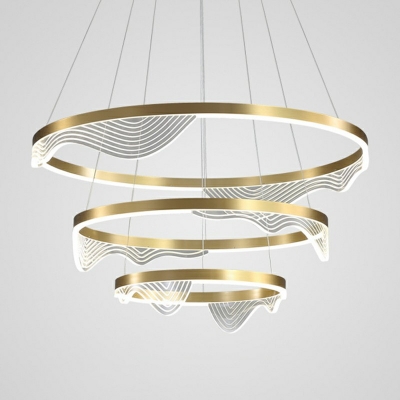 Layered Circle Living Room Chandelier Light Natural Light Acrylic Simplicity LED Pendant Light Fixture in Gold