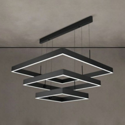 Minimalist Three-tier Square Chandelier Acrylic LED Ceiling Pendant in Coffee/Black for Living Room