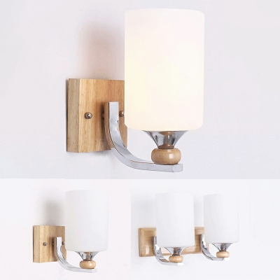 Modern Bedside Bedroom Wall Sconce Lighting White Glass Cylindrical Wall Mounted Lamps