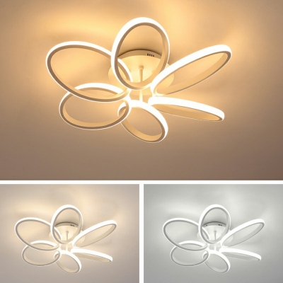 Modern Style Petal Shape Minimalist LED Line Light Metal Semi Flush Mount Light in White Light for Living Room