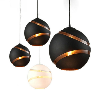 Postmodern Simple Single-Bulb Spherical Pendant Light Glass Dining Room Hanging Lamp