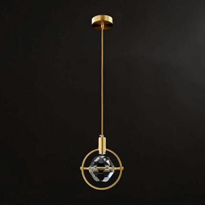 Single-Bulb Clear Crystals Block Hanging Pendant Lights with Metal Ring Hanging in Brass for Dining Table