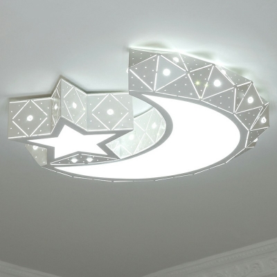 Single Light Moon-Star Pattern Acrylic Flush-Mount Light Fixture for Children Room