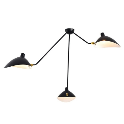 Wrought Iron 3 Light Matte Black Large LED Ceiling Light 25.5 Inchs Height with Metal Shade for Dining Room