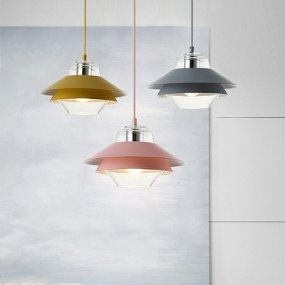 1 Bulb Macaron Style Transparent Glass Flying Saucer Dinner Suspension Lighting Hanging Pendant Light for Dining Room