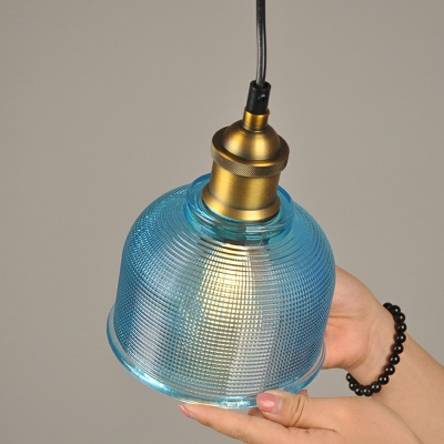1 Head Modern Bowl Pendant Light Red/Blue/Orange Glass Hanging Lamp for Bar Kitchen