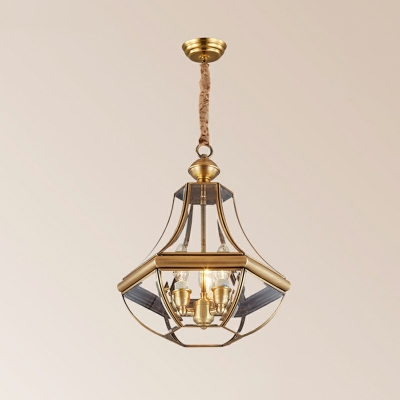3 Lights Chain Chandelier Satin Gold Round Metal Chandelier Antique Style Drop Lamp