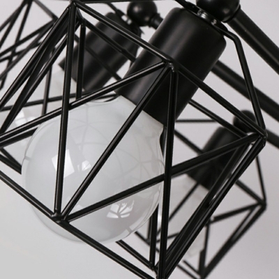 8 Light Metal Semi Flush Mount Light Industrial Black Caged Ceiling Lighting
