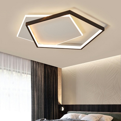 Arcylic 2 Pentagon Shape Flush Light Modern Style 20 Inchs Wide Black LED Flush Ceiling Light Fixture for Living Room