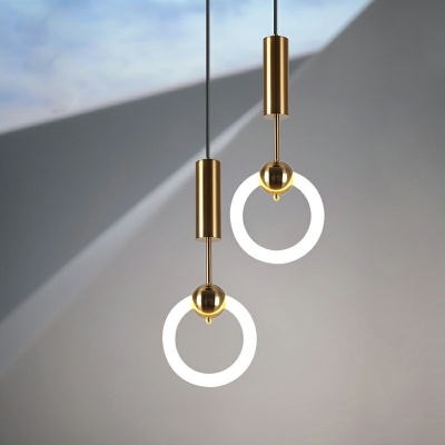 Arcylic Ring Postmodern Bedroom Pendant Decoration LED Hanging Lamp in Gold