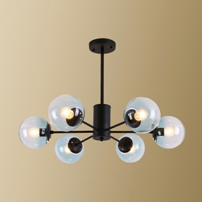 Ball Glass Chandelier Lamp in Black Hanging Ceiling Light with Branch Design for Living Room