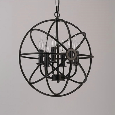 Black LED Orb Chandelier in Wrought Iron Industrial Style Restaurant Kitchen Globe Pendant Light